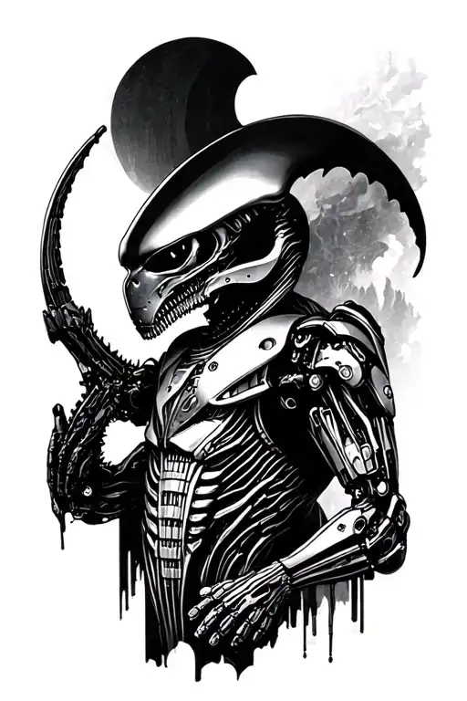 xenomorphs, terminator, robocop montage tattoo design idea