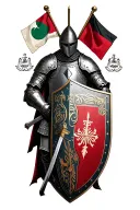 templar knight with shield crossed and twoo flag intertwined, one flag is afghanistan and one is latvia tattoo design idea