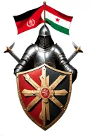 templar knight with shield crossed and twoo flag intertwined, one flag is afghanistan and one is latvia tattoo design idea