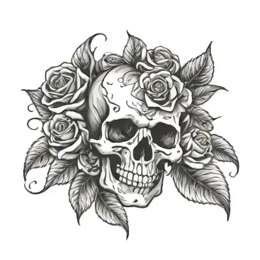 skull and roses tattoo design idea