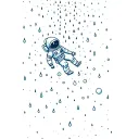 An astronaut floating in zero gravity under a cosmic rain shower, where the raindrops are tiny stars or planets tattoo design idea