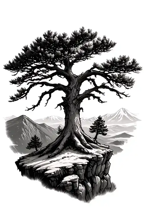 bristlecone pine on a cliff edge overlooking tattoo design idea