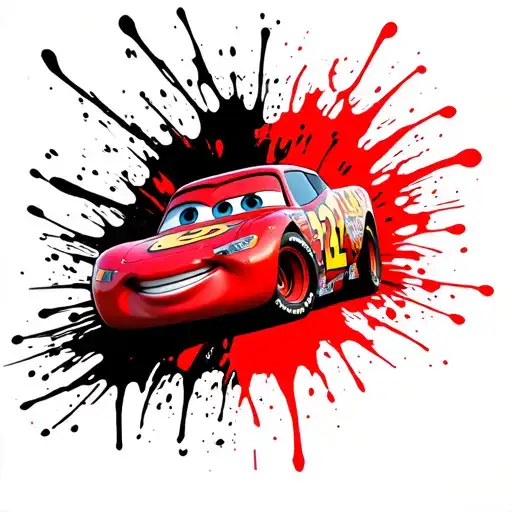 Chick Hicks from Pixar's Cars as a bold colorful tattoo design, vintage NASCAR poster style, aggressive facial expressio tattoo design idea