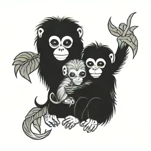 Make me and golden lion tamarin mother and child. Include a heart made from R and M tattoo design idea