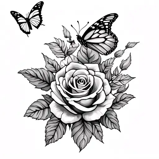 western sleeve tattoo with a few roses and a monarch butterfly tattoo design idea