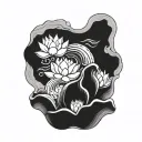 A powerful wave crashing against a rock symbolizing strength and resilience, with three delicate lotus flowers representing love for each daughter tattoo design idea