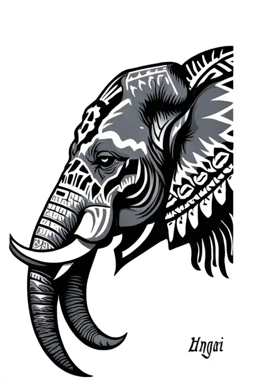 African elephant head profile wearing Aztec war paint tattoo design idea
