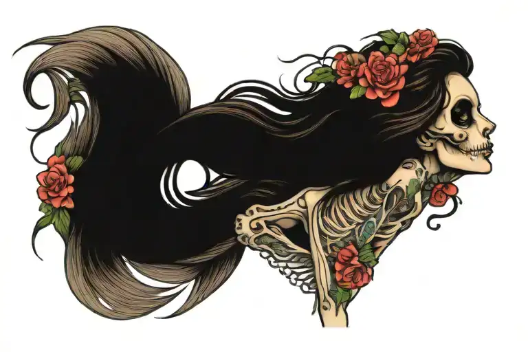 skeleton mermaid tattoo design idea