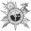 sun and compass with mountains tattoo design idea