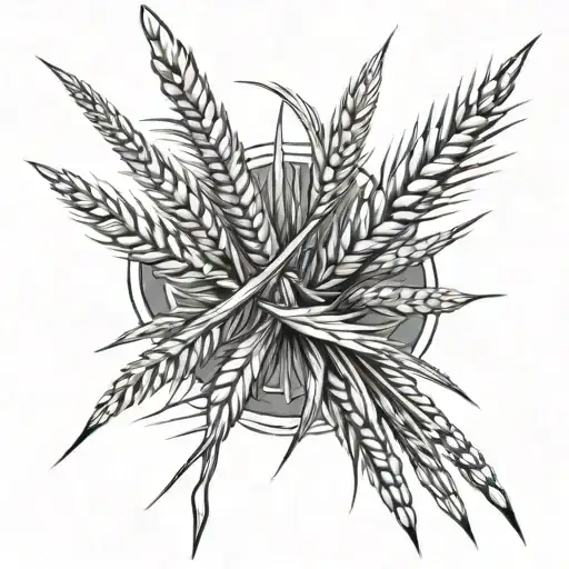 spear criss-cross with wheat stalks Black and white drawing tattoo design idea