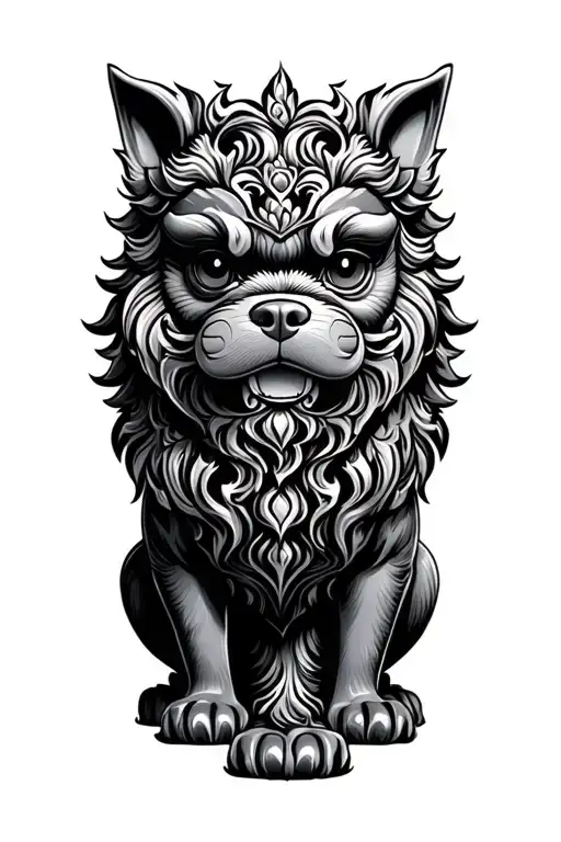 foo dog sitting tattoo design idea