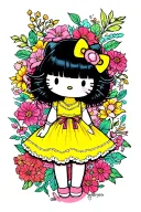 hello kitty emo black hair in yellow sundress tattoo design idea