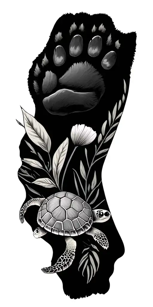 dog paw print,  black panther, sea turtle, and California poppy tattoo design idea