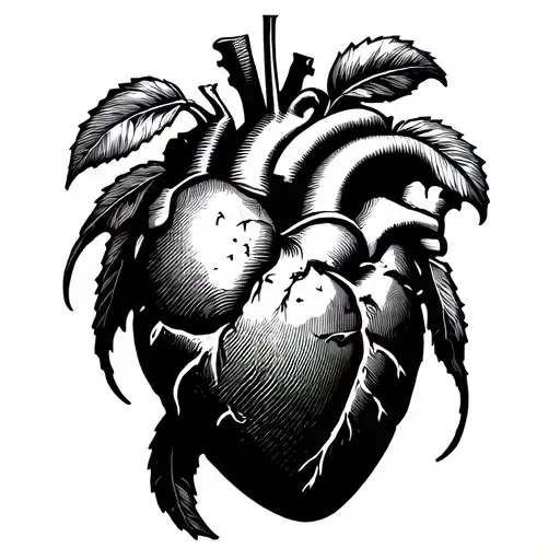 heart, labyrinth in the heart, grenade fruit tattoo design idea