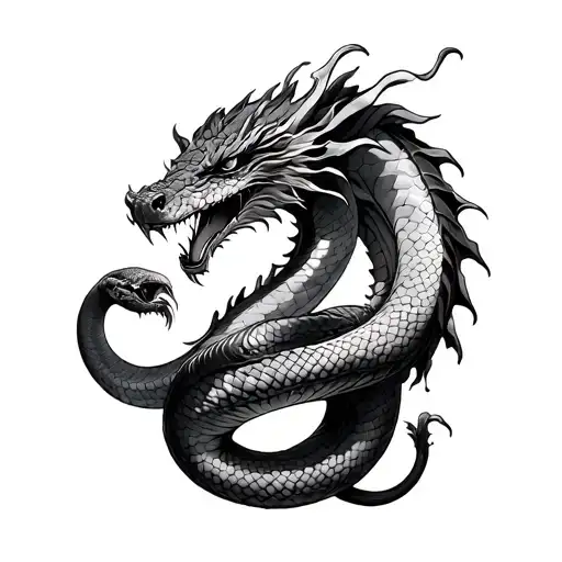dragon attacking a snake tattoo design idea