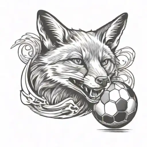 fox and soccer ball morphing tattoo design idea