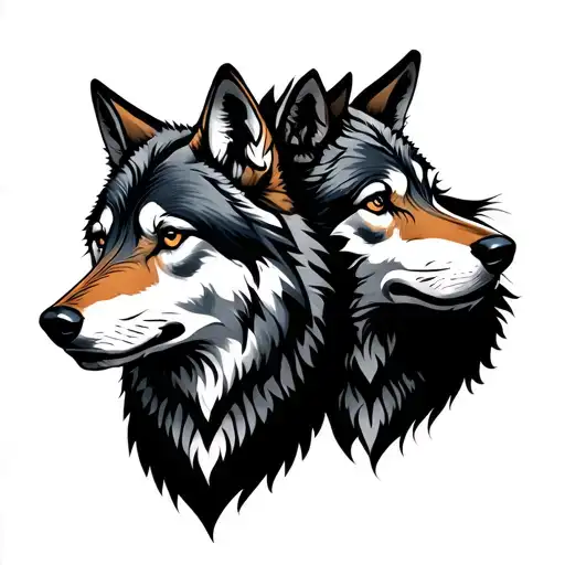 nordic 2 wolves tattoo design idea