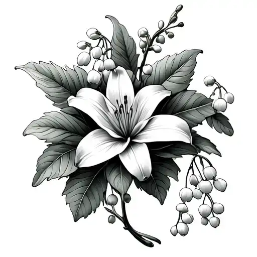 hawthorn flower intertwind with lily of the valley tattoo design idea