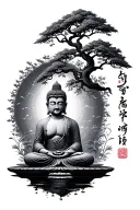 buddha with tree and mantra written tattoo design idea