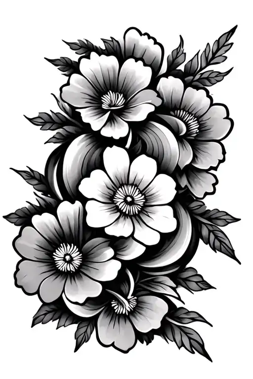 maori design with flowers intertwined tattoo design idea