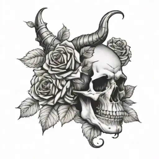 skull, roses, Capricorn tattoo design idea