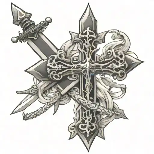 cross and sword intertwined tattoo design idea