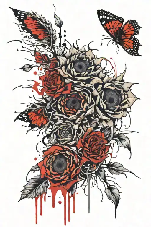 sunflowers and roses intertwined tattoo design idea