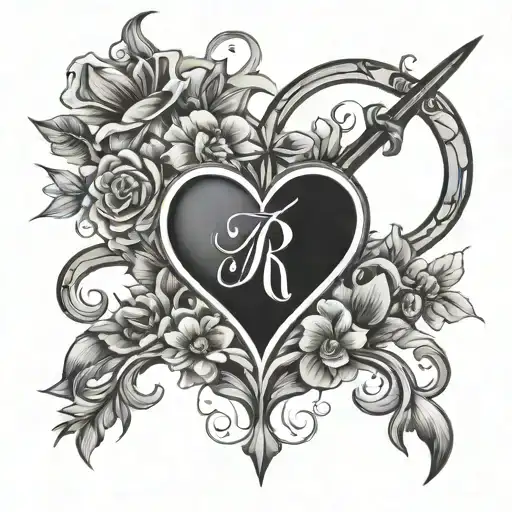 flowers heart star initials intertwined tattoo design idea