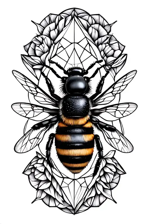 scrd geometry patterns with a realistic bee in the middle tattoo design idea