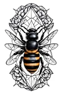 scrd geometry patterns with a realistic bee in the middle tattoo design idea
