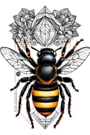 scrd geometry patterns with a realistic bee in the middle tattoo design idea