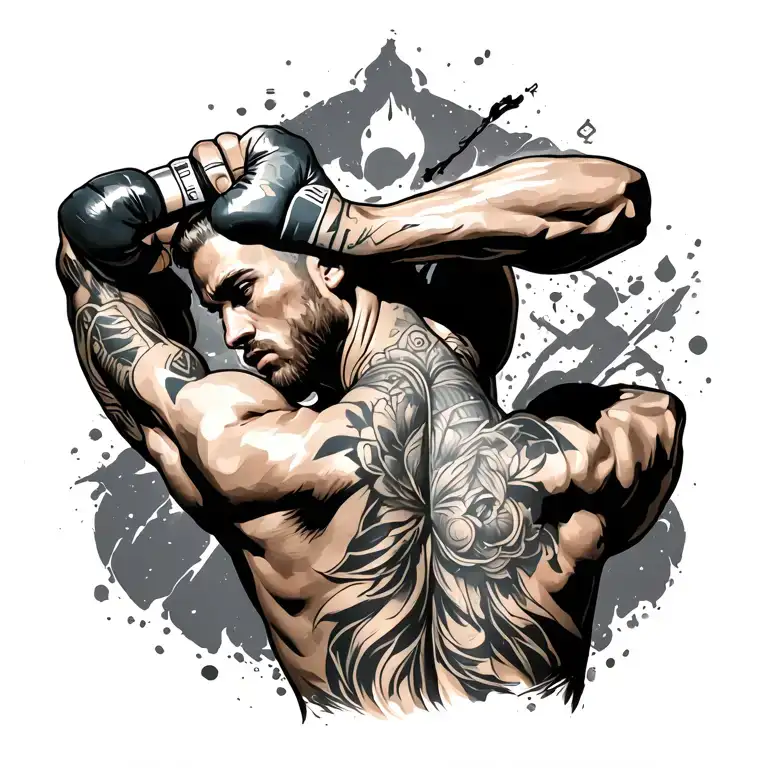 Back tattoo men, kinda like McGregor but symbolizing self mastery, time and overcoming addiction tattoo design idea