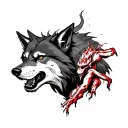 Black wolf with a devil in hell tattoo design idea