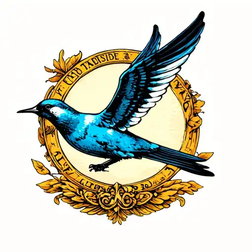saint Christopher medallion and a swallow with spread wings tattoo design idea