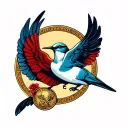 saint Christopher medallion and a swallow with spread wings tattoo design idea