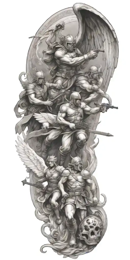 military tattoo design medic and angels fighting demons tattoo design idea