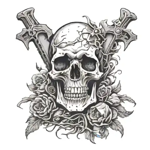 skull graveyard tattoo design idea