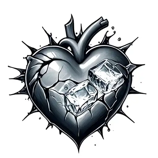 broken heart with a ice cube in the center All tattoo design idea