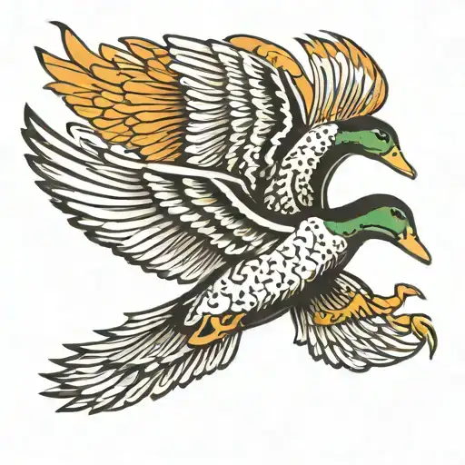 duck flying tattoo design idea