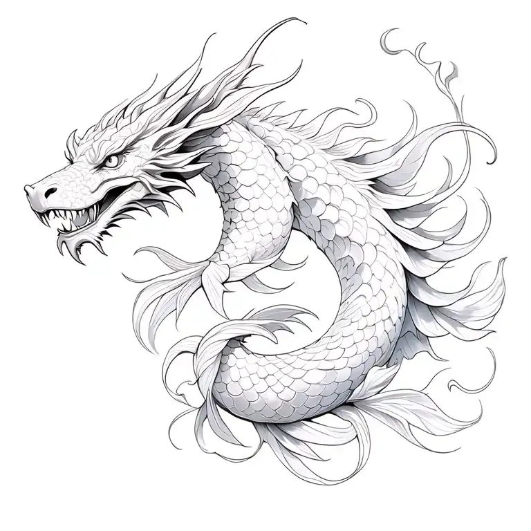 3d abstract design combining dragon and koi fish tattoo design idea