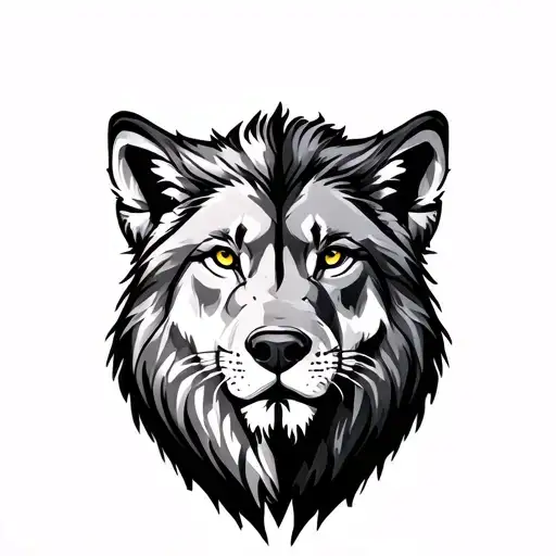 Half Wolf Half Lion tattoo design idea