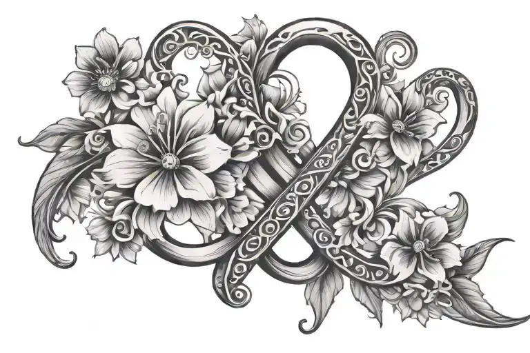 infinity symbol interwined unconditional love with flowers tattoo design idea