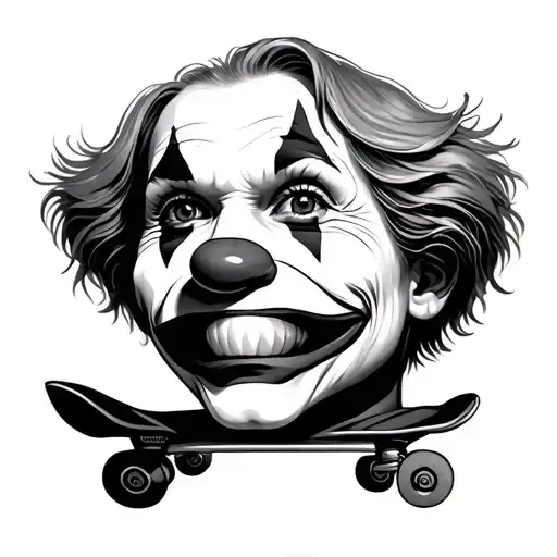 clown adolescent with pump of gum on mouth with skate tattoo design idea