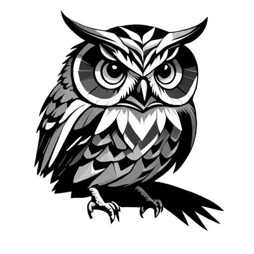 half geometric owl perched tattoo design idea