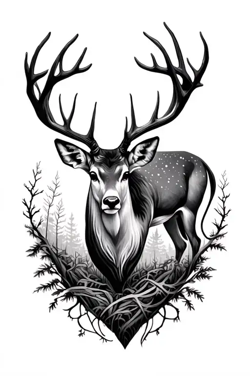 deer forest cross intertwined tattoo design idea