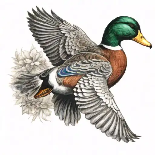 mallard duck flying tattoo design idea
