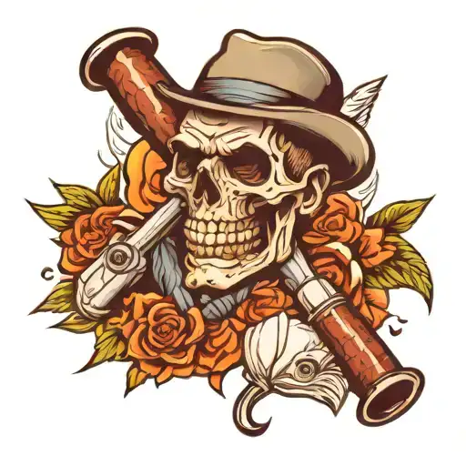sleeve tattoo of American traditional manly things such as tobacco pipes,  boxer, straight razor tattoo design idea