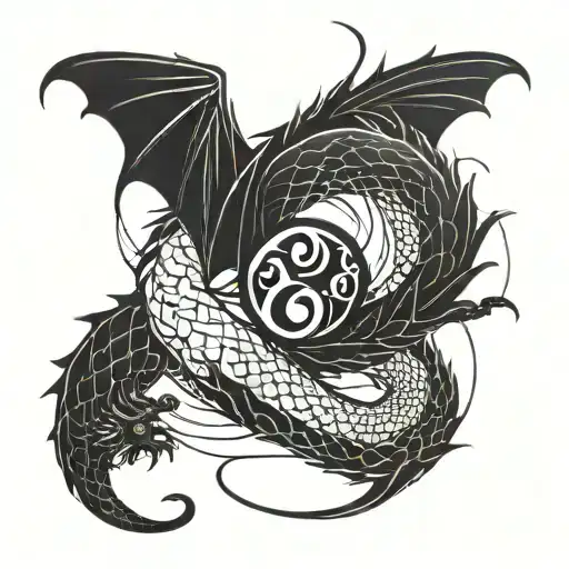 Simple, dragon, yin yang, line work tattoo design idea