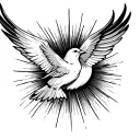 flying dove with sun and rays background tattoo design idea