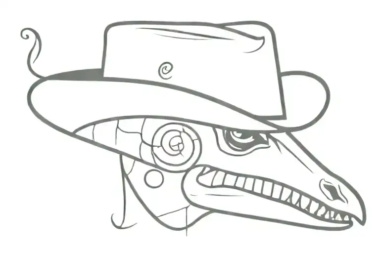 bass clef, dinosaur, cowboy hat, comedy mask tattoo design idea